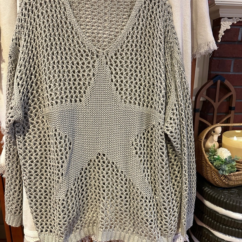 Sage Green Star Crochet Women's Sweater NWOT